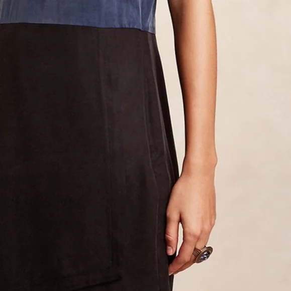 Anthropologie Dolan Colorblock Shift Dress Navy Blue Black Medium Petite - Picture 4 of 11